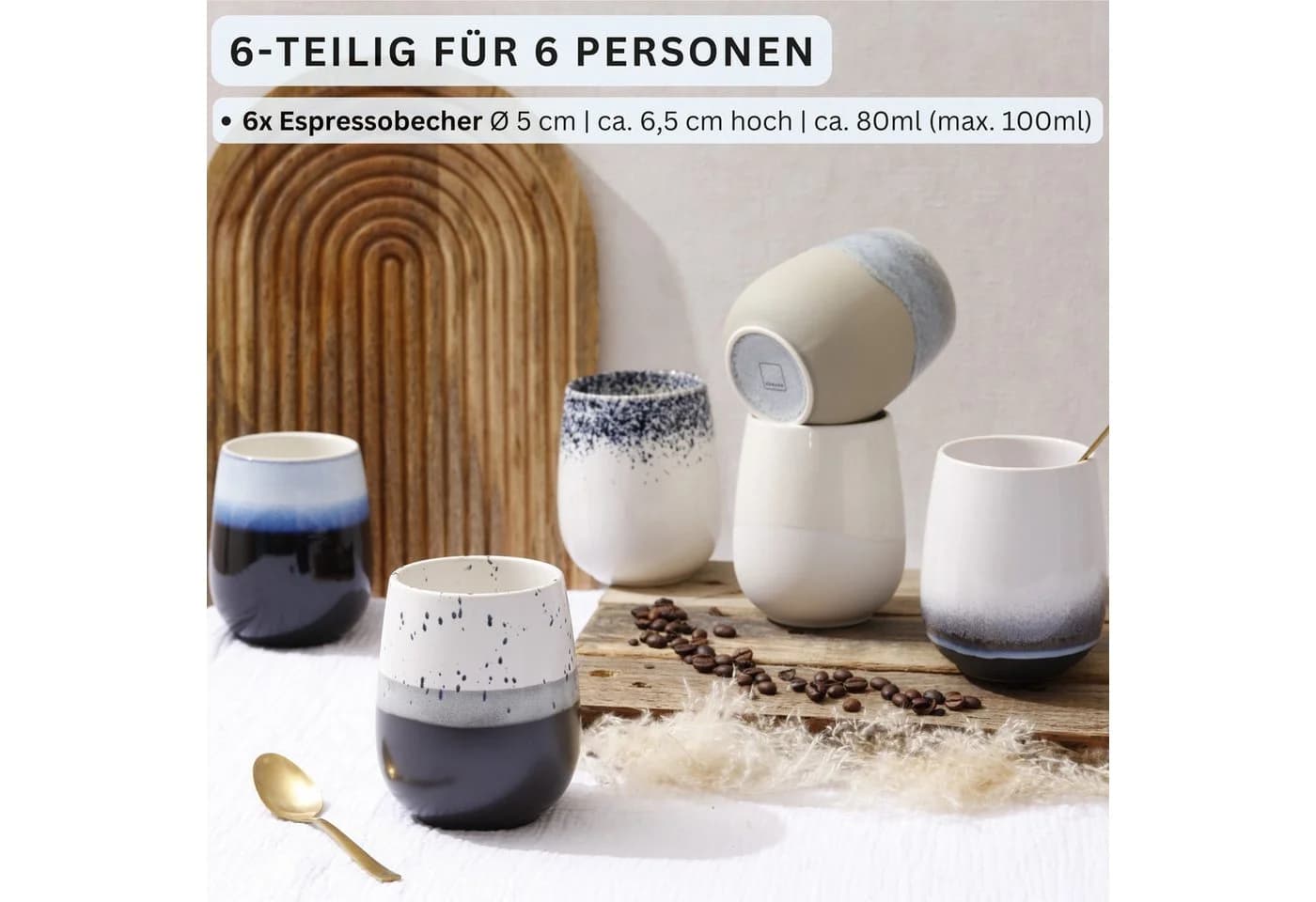 SÄNGER Tasse Siena 6-tlg. Espressobecher Steingut Mehrfarbig