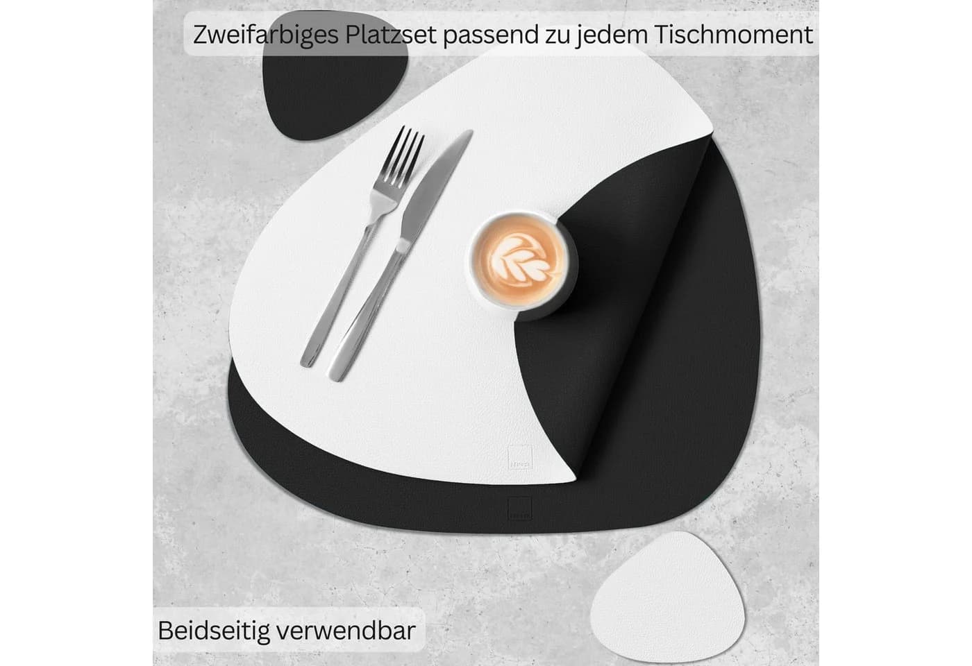 SÄNGER Platzset Kunstleder Schwarz-Weiß Wendbar Abwischbar 12-tlg