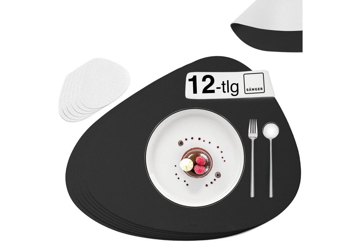 SÄNGER Platzset Kunstleder Schwarz-Weiß Wendbar Abwischbar 12-tlg - Bild 2