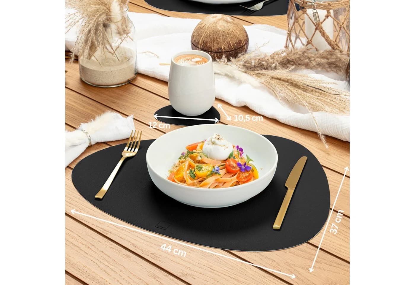 SÄNGER Platzset Kunstleder Schwarz-Weiß Wendbar Abwischbar 12-tlg - Bild 3