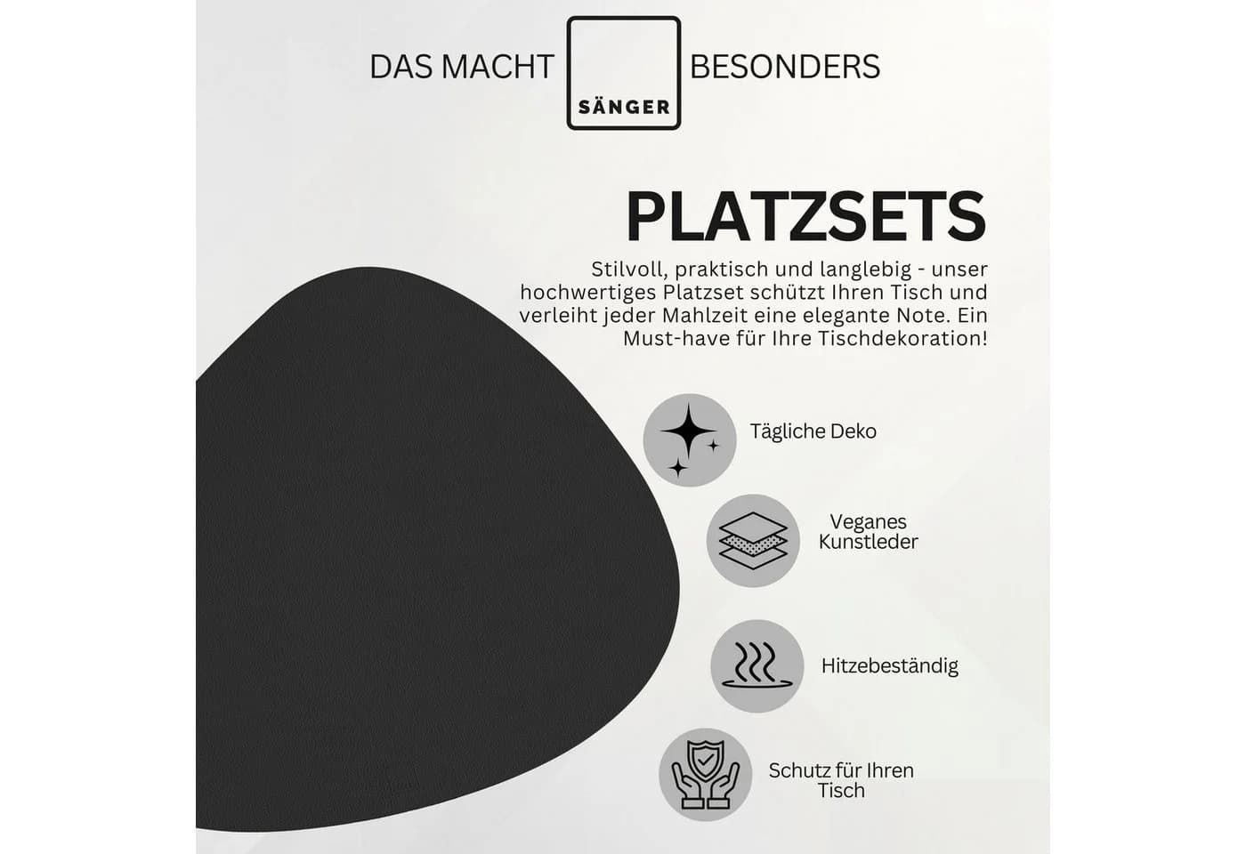 SÄNGER Platzset Kunstleder Schwarz-Weiß Wendbar Abwischbar 12-tlg - Bild 4