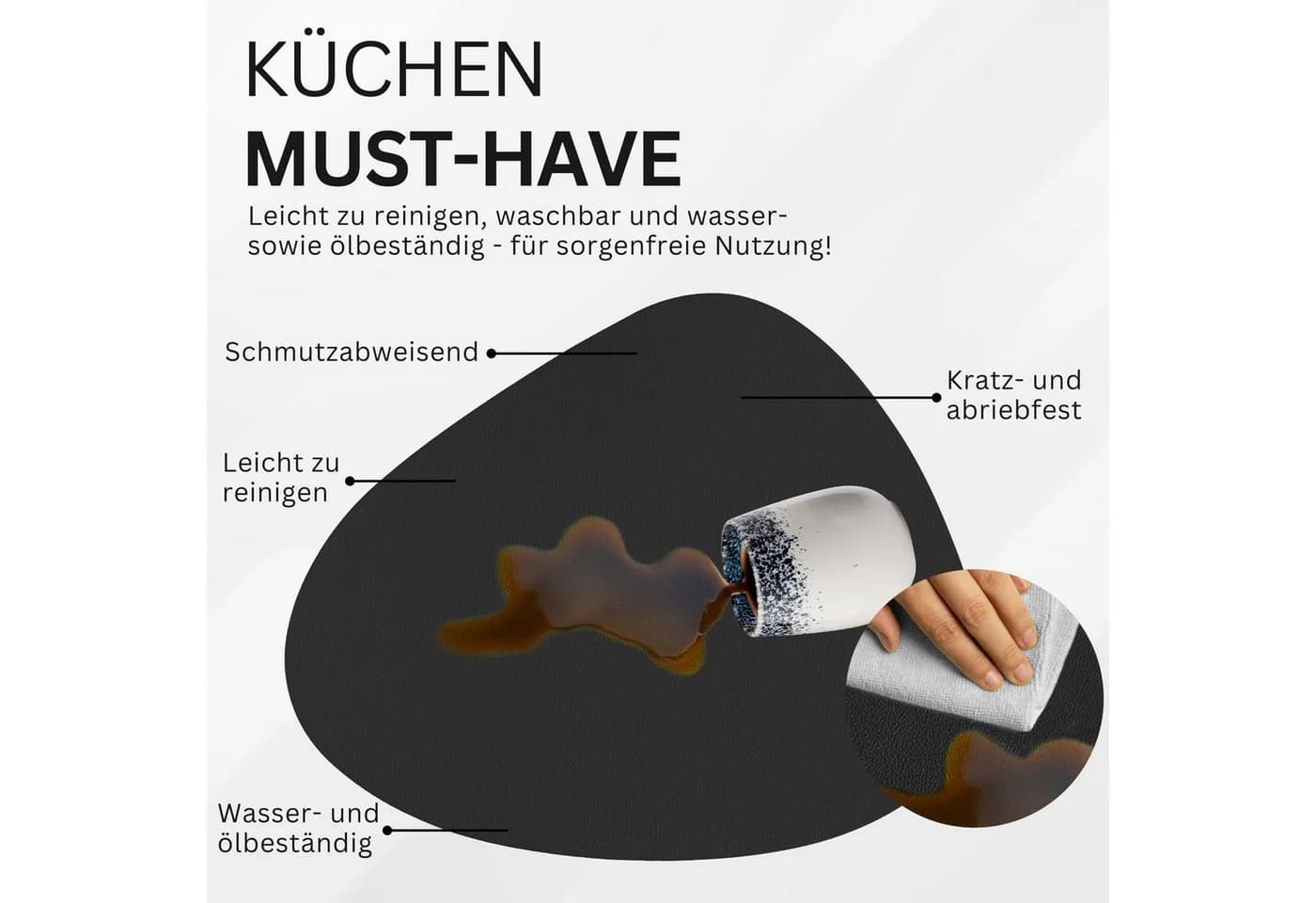 SÄNGER Platzset Kunstleder Schwarz-Weiß Wendbar Abwischbar 12-tlg - Bild 5