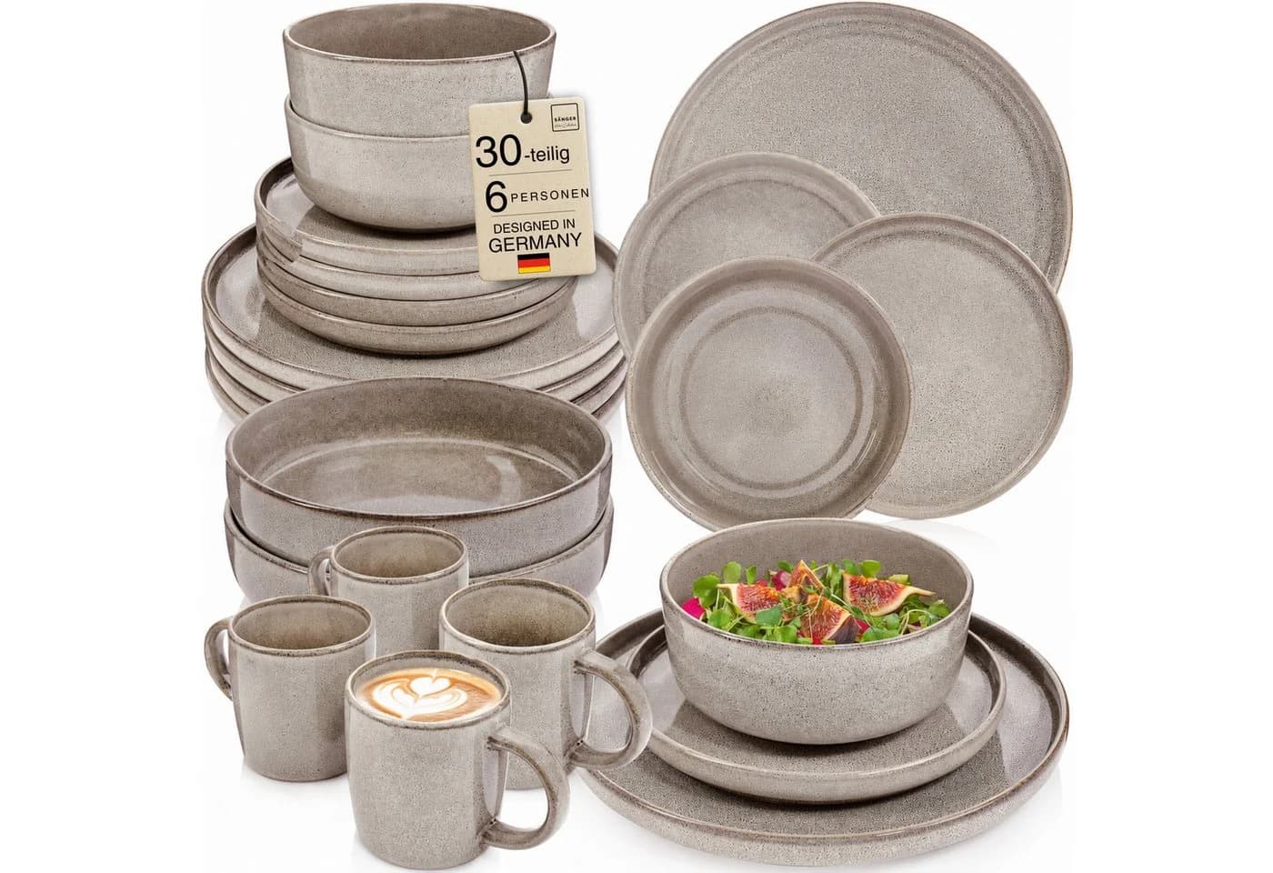 SÄNGER Tafelservice Kairo Clay 30-tlg. Beige/Grau Steingut - Bild 2