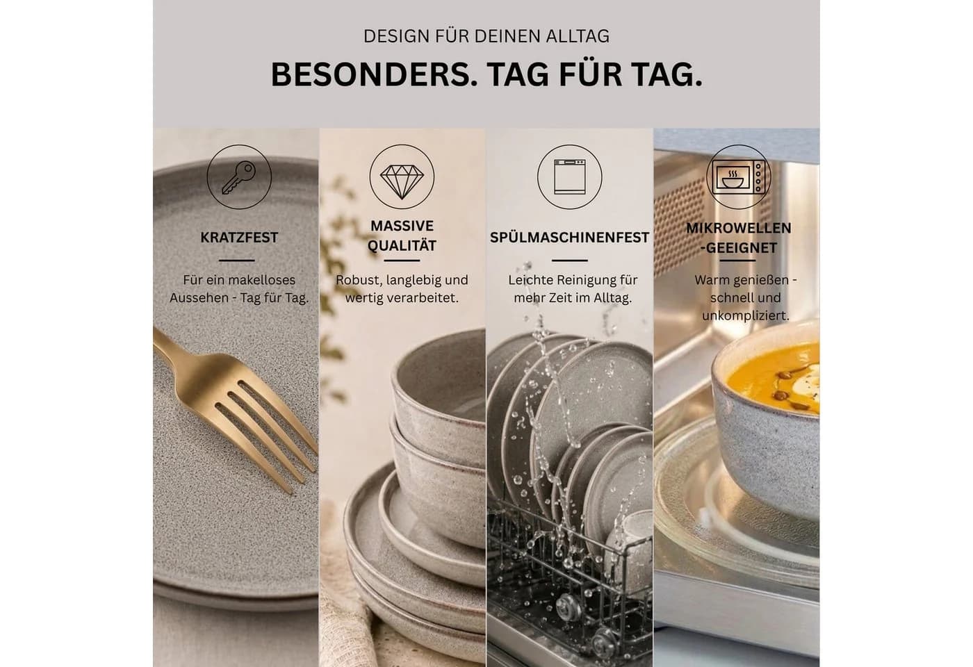 SÄNGER Tafelservice Kairo Clay 30-tlg. Beige/Grau Steingut - Bild 3