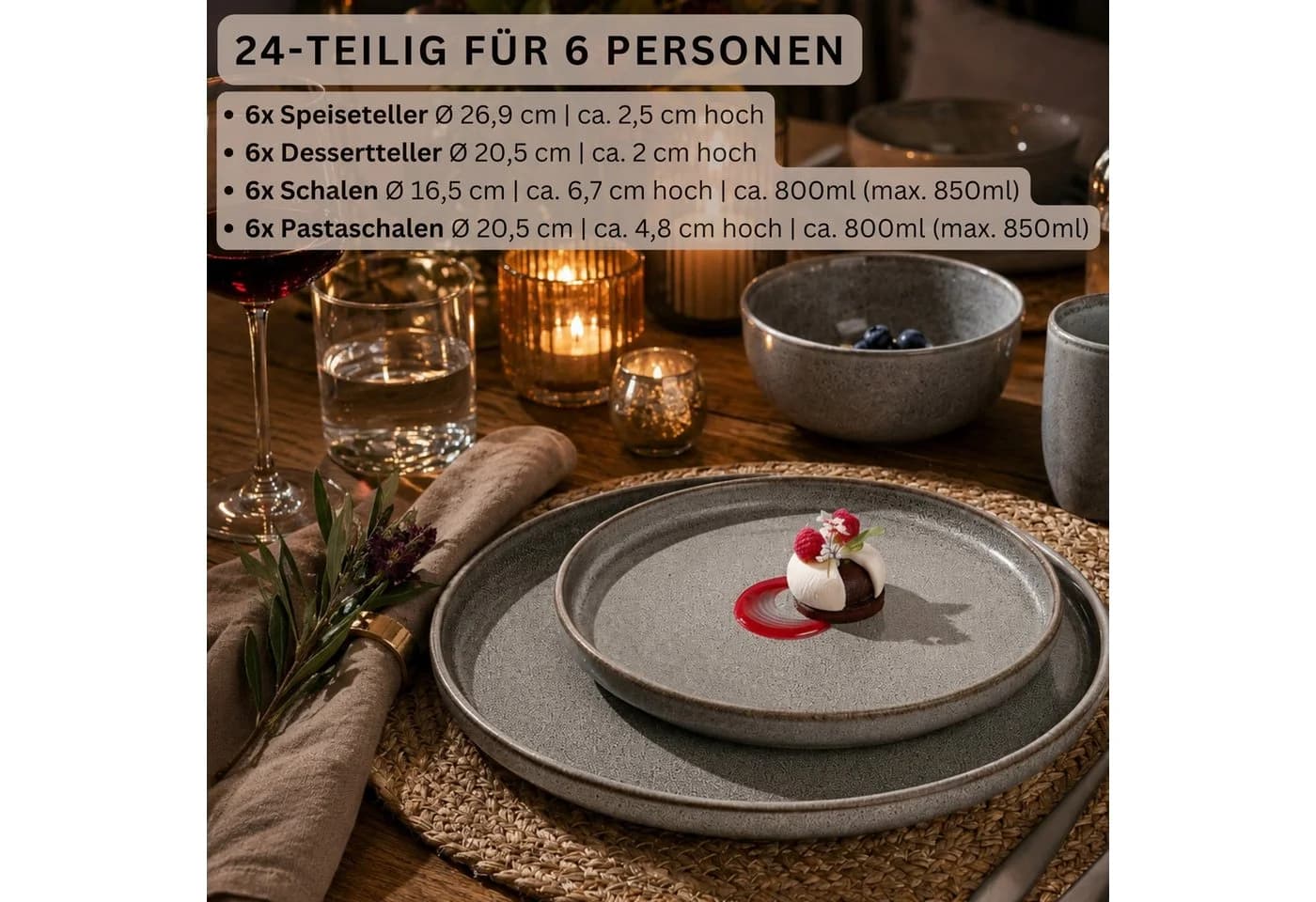 SÄNGER Tafelservice Kairo 24-tlg. Steingut Graphit