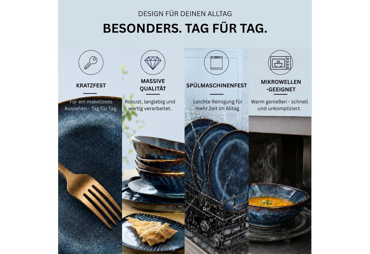 SÄNGER Tafelservice Tokio Geschirrset 36-tlg. Steingut Blau Schwarz - Bild 3