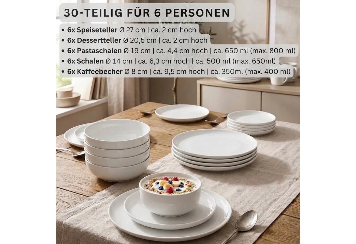 SÄNGER Tafelservice Marlo Geschirrset 30-tlg. Weiß Porzellan Modern