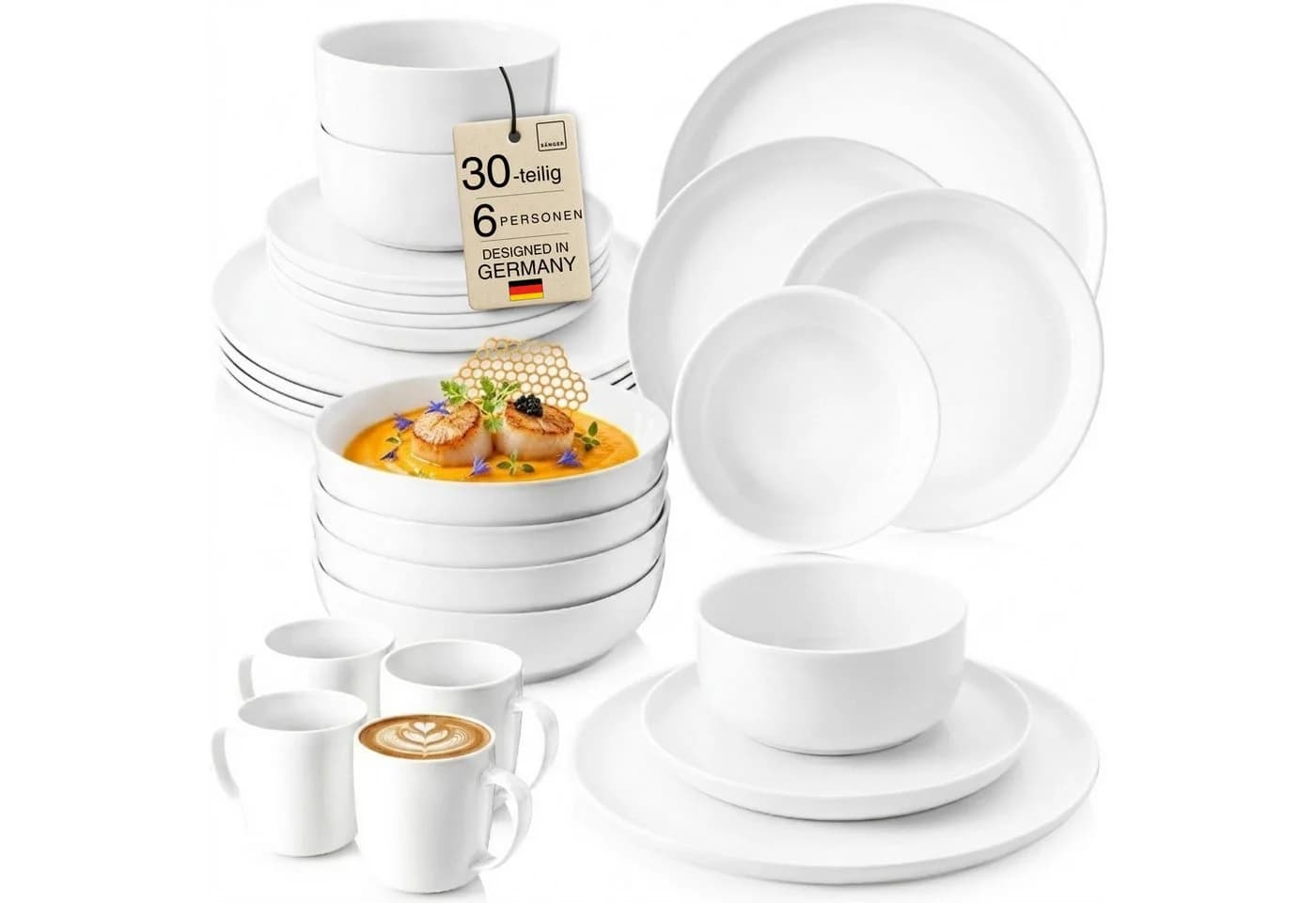 SÄNGER Tafelservice Marlo Geschirrset 30-tlg. Weiß Porzellan Modern - Bild 2