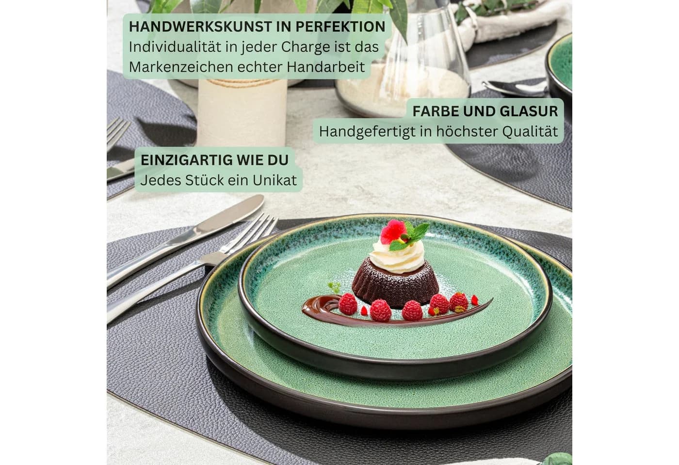 SÄNGER Teller Set Greenwich Dessertteller 6-tlg. Grün Schwarz Steingut - Bild 5