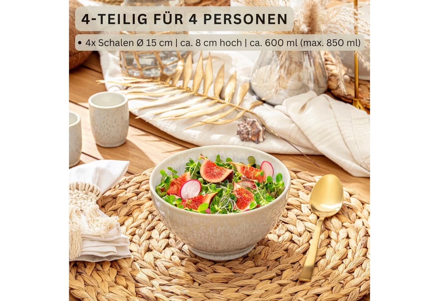 SÄNGER Geschirr-Set Korfu Müslischalen 4-tlg. Beige Steingut