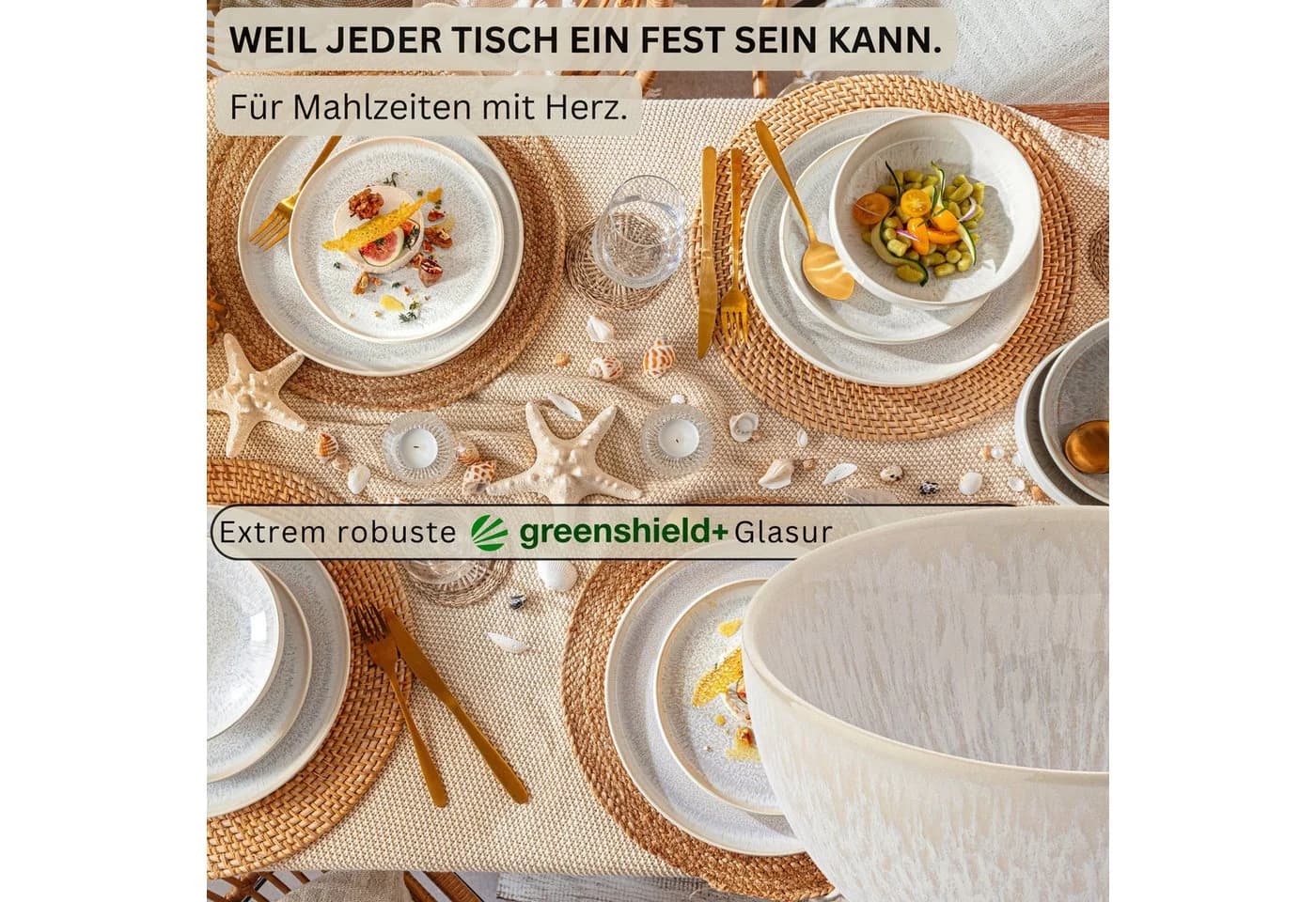 SÄNGER Geschirr-Set Korfu Müslischalen 4-tlg. Beige Steingut - Bild 3