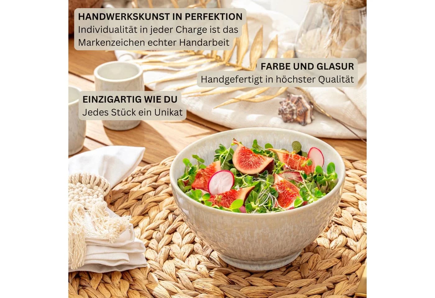SÄNGER Geschirr-Set Korfu Müslischalen 4-tlg. Beige Steingut - Bild 5