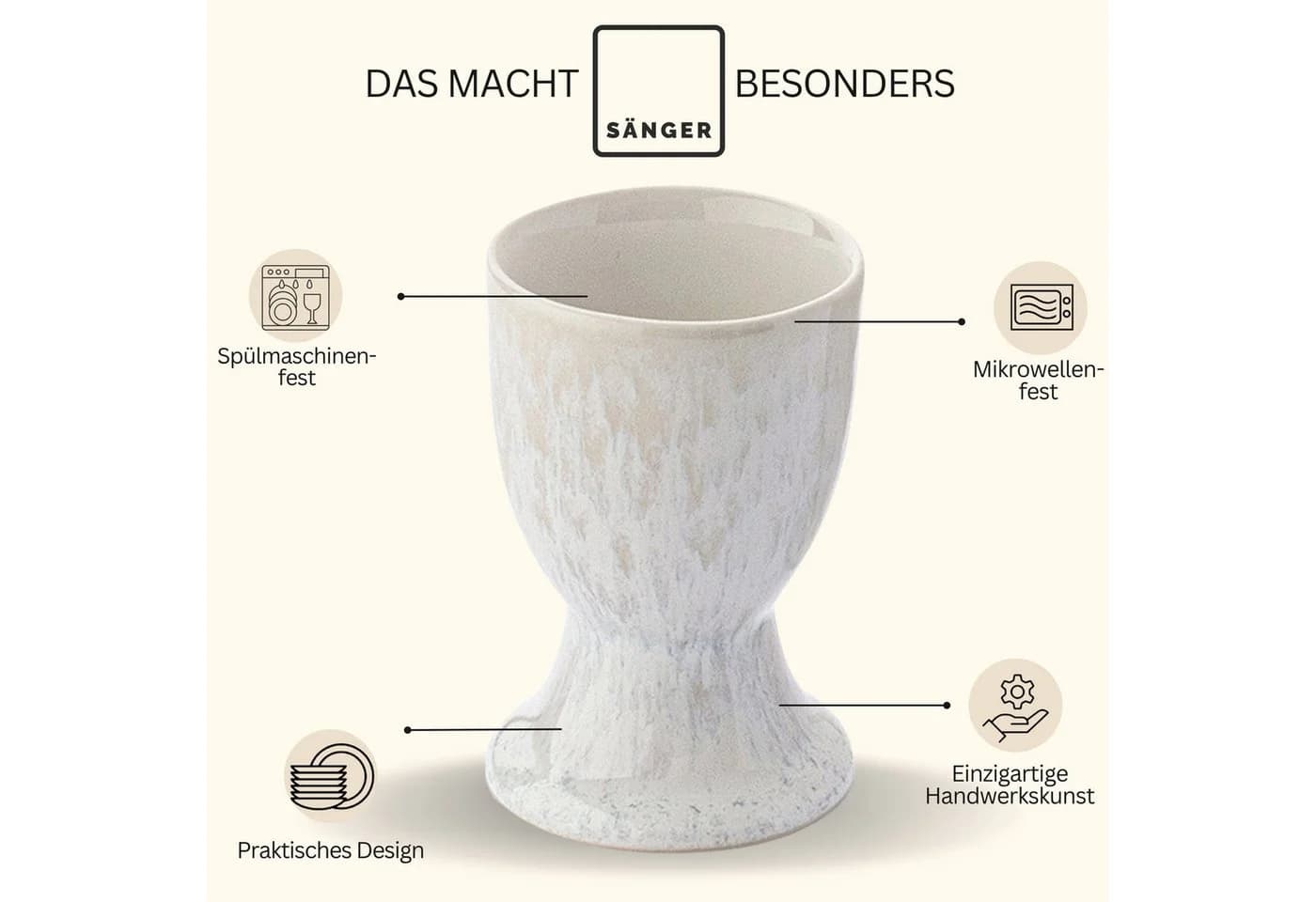 SÄNGER Eierbecher Korfu Set 4-tlg. Steingut Beige Sandige Maserung - Bild 4