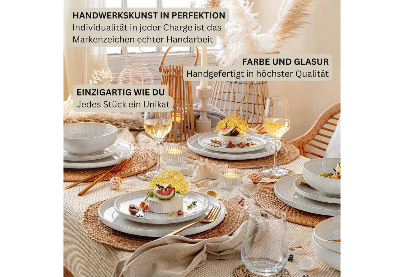 SÄNGER Eierbecher Korfu Set 4-tlg. Steingut Beige Sandige Maserung - Bild 5
