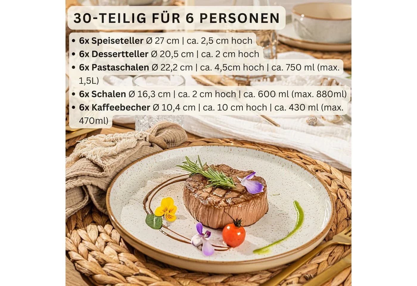 SÄNGER Tafelservice Rio 30-tlg. Beige Steingut Geschirrset