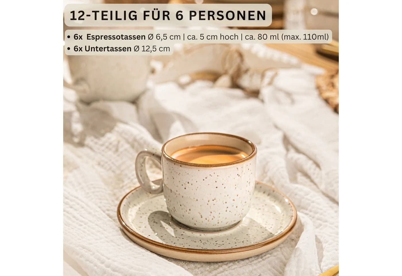 SÄNGER Espressotassen Set 12-tlg. Rio Steingut Beige