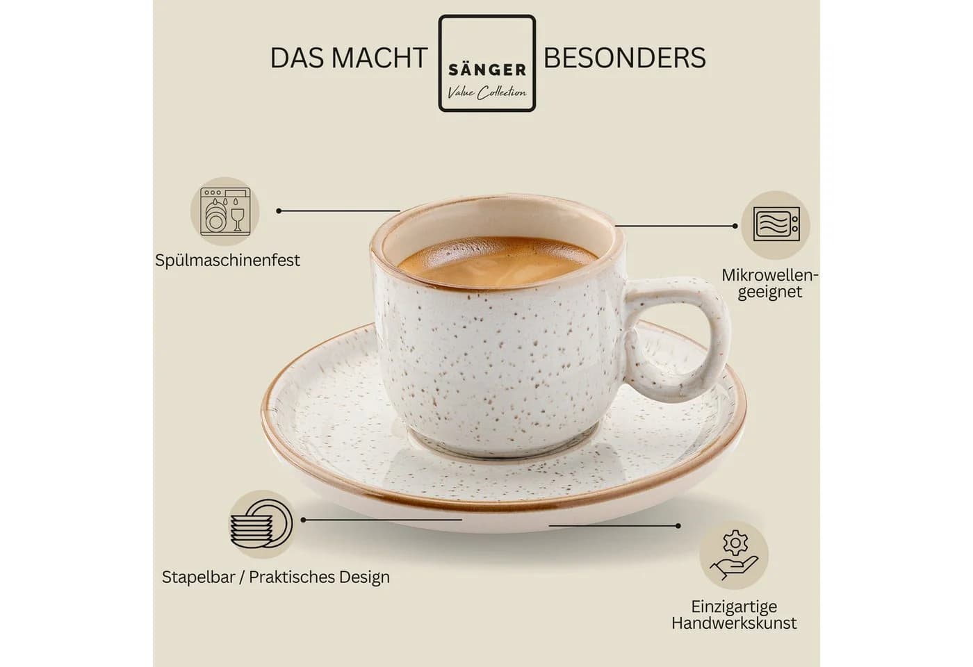 SÄNGER Espressotassen Set 12-tlg. Rio Steingut Beige - Bild 4
