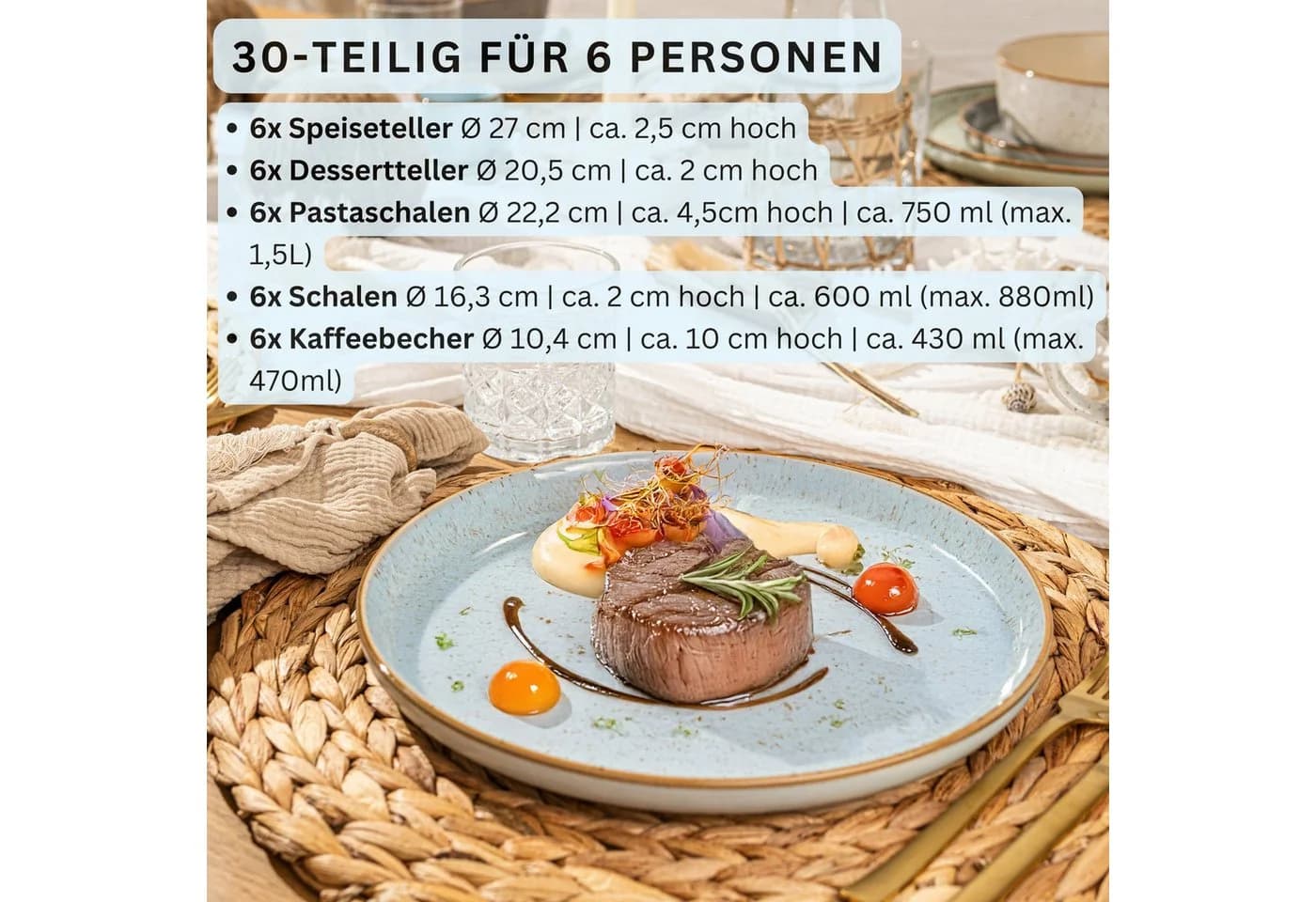 SÄNGER Tafelservice Rio 30-tlg. Blau Steingut Handmade
