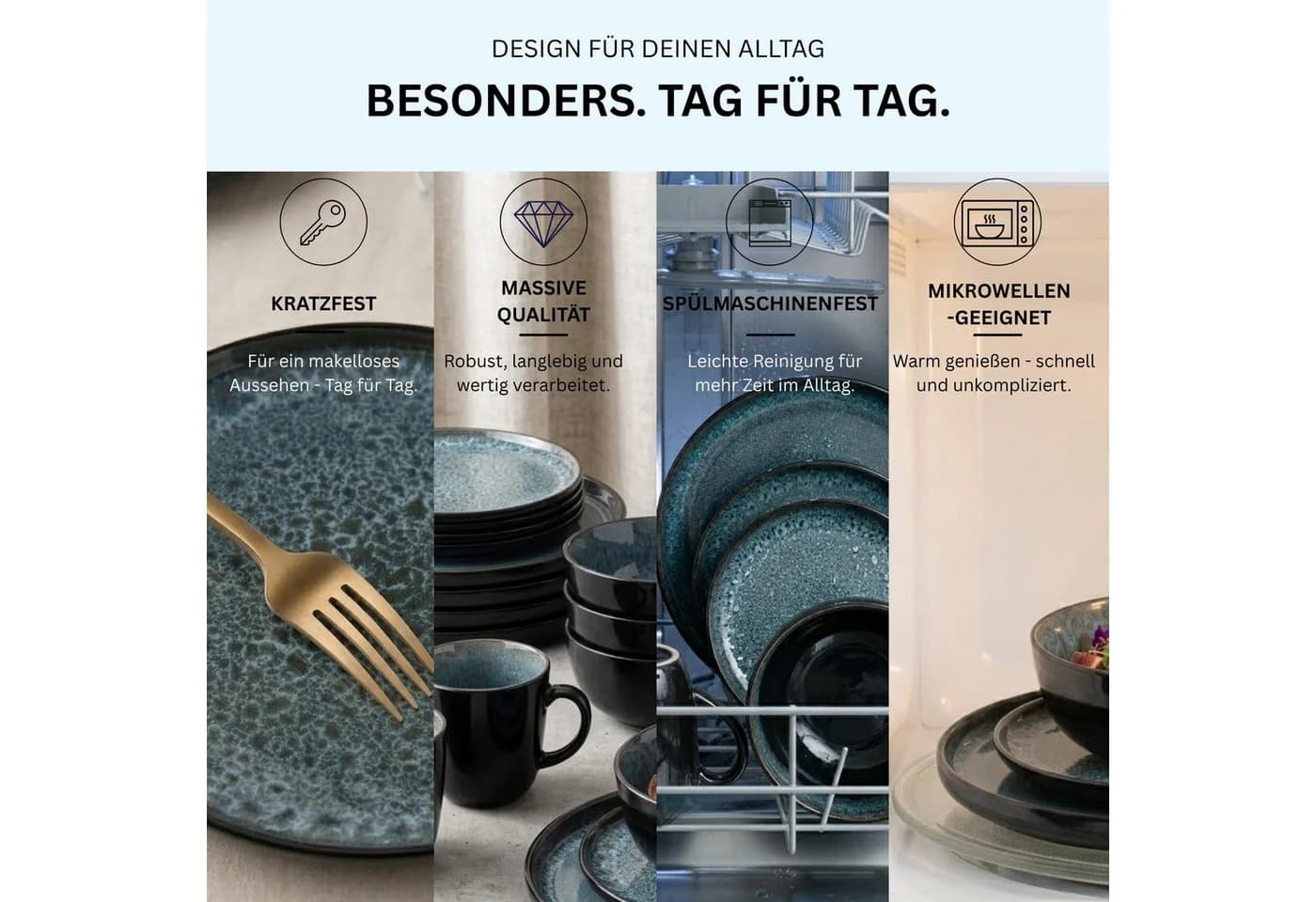 SÄNGER Tafelservice Manila 30-tlg. Geschirrset Steingut Blau-Schwarz - Bild 3