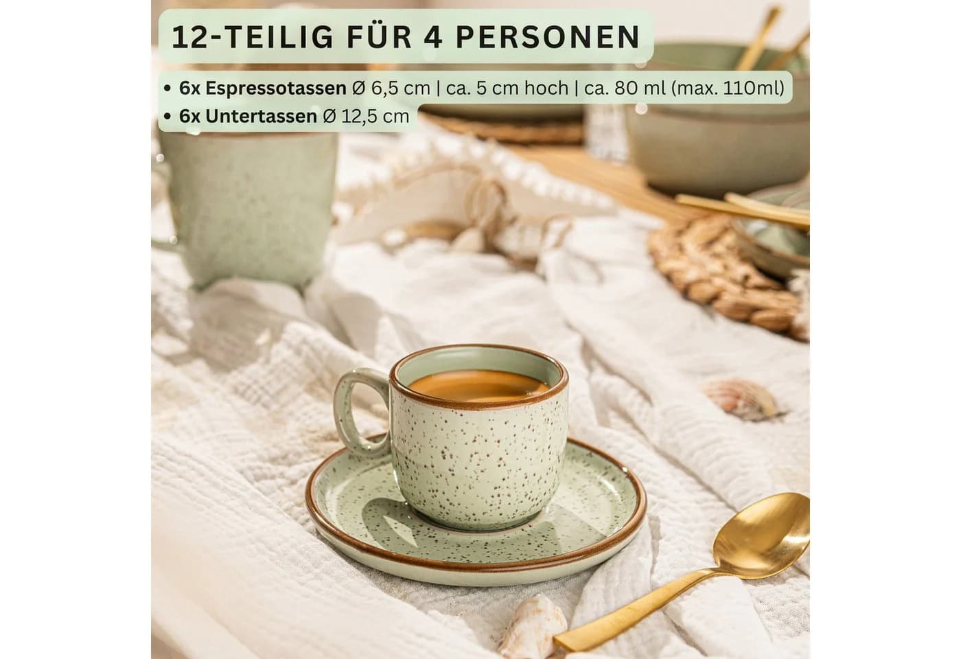 SÄNGER Espressotassen Set 12-tlg. Rio Minze Grün Steingut