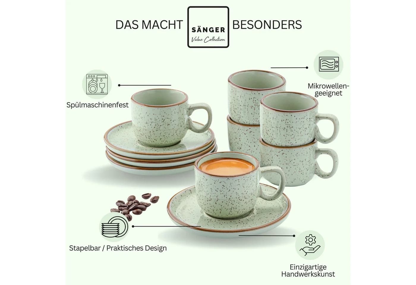 SÄNGER Espressotassen Set 12-tlg. Rio Minze Grün Steingut - Bild 4