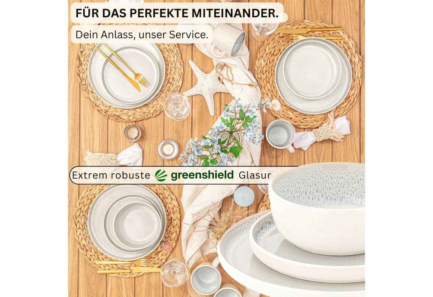 SÄNGER Tafelservice Kreta Geschirrset 30-tlg. Steingut Creme-Blau - Bild 3