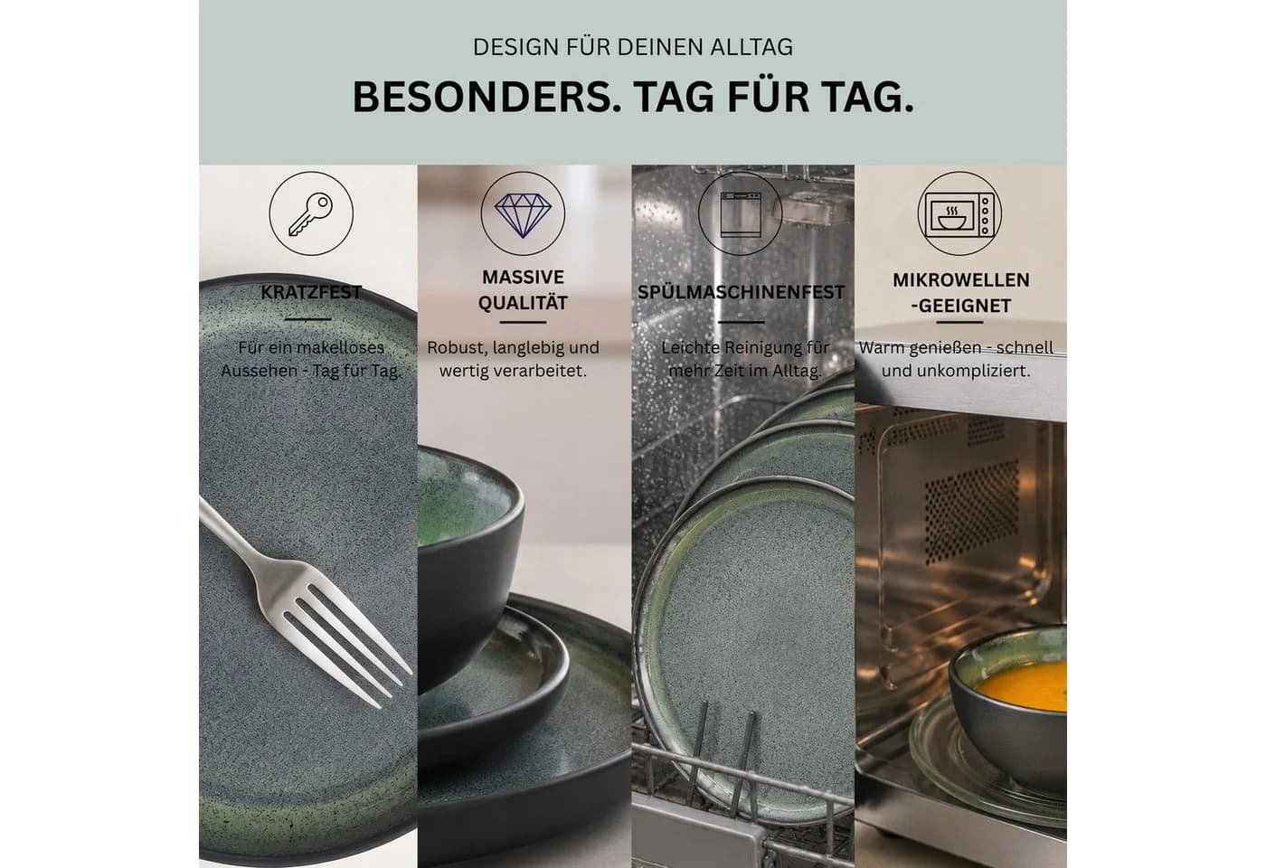 SÄNGER Tafelservice Malmö 30-tlg. Geschirrset Steingut Grün-Schwarz - Bild 3