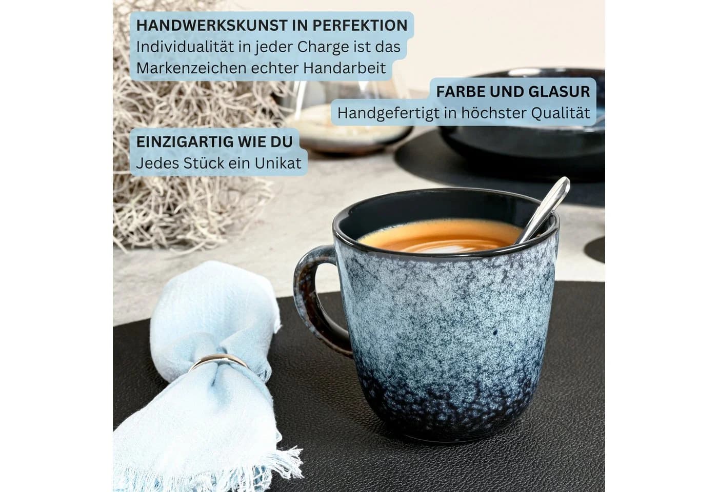 SÄNGER Geschirr-Set Osaka Blau Schwarz 30-tlg Steingut Kombiservice - Bild 5