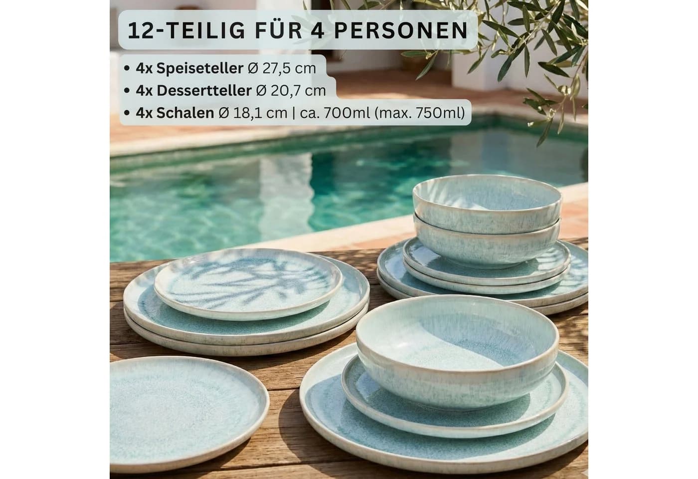 SÄNGER Tafelservice Paros 12-tlg. Steingut Blau Türkis