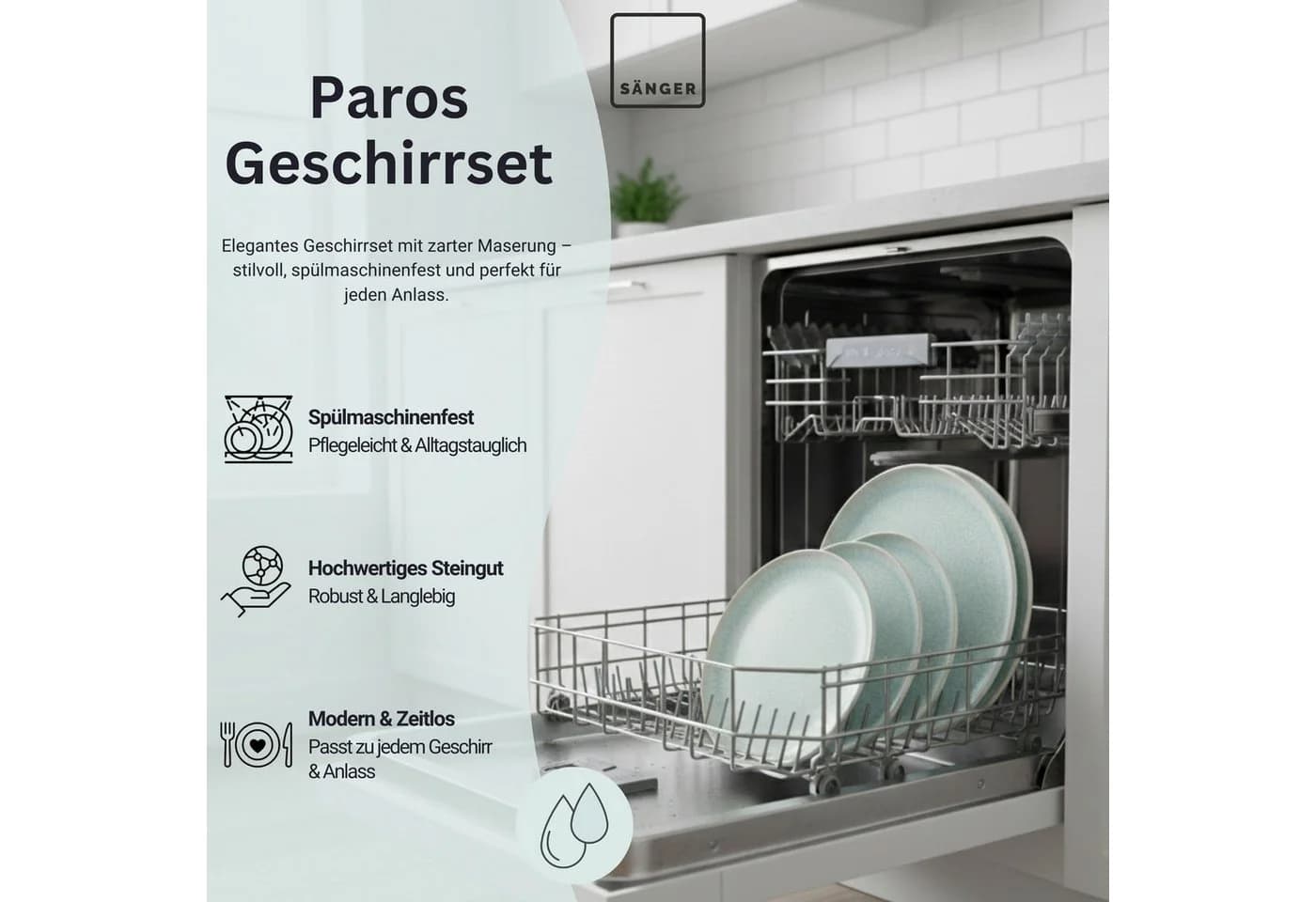SÄNGER Tafelservice Paros 12-tlg. Steingut Blau Türkis - Bild 5