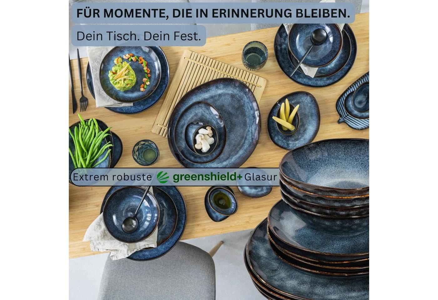 SÄNGER Tafelservice Tokio 16-tlg. Geschirrset Blau Schwarz Steingut - Bild 3