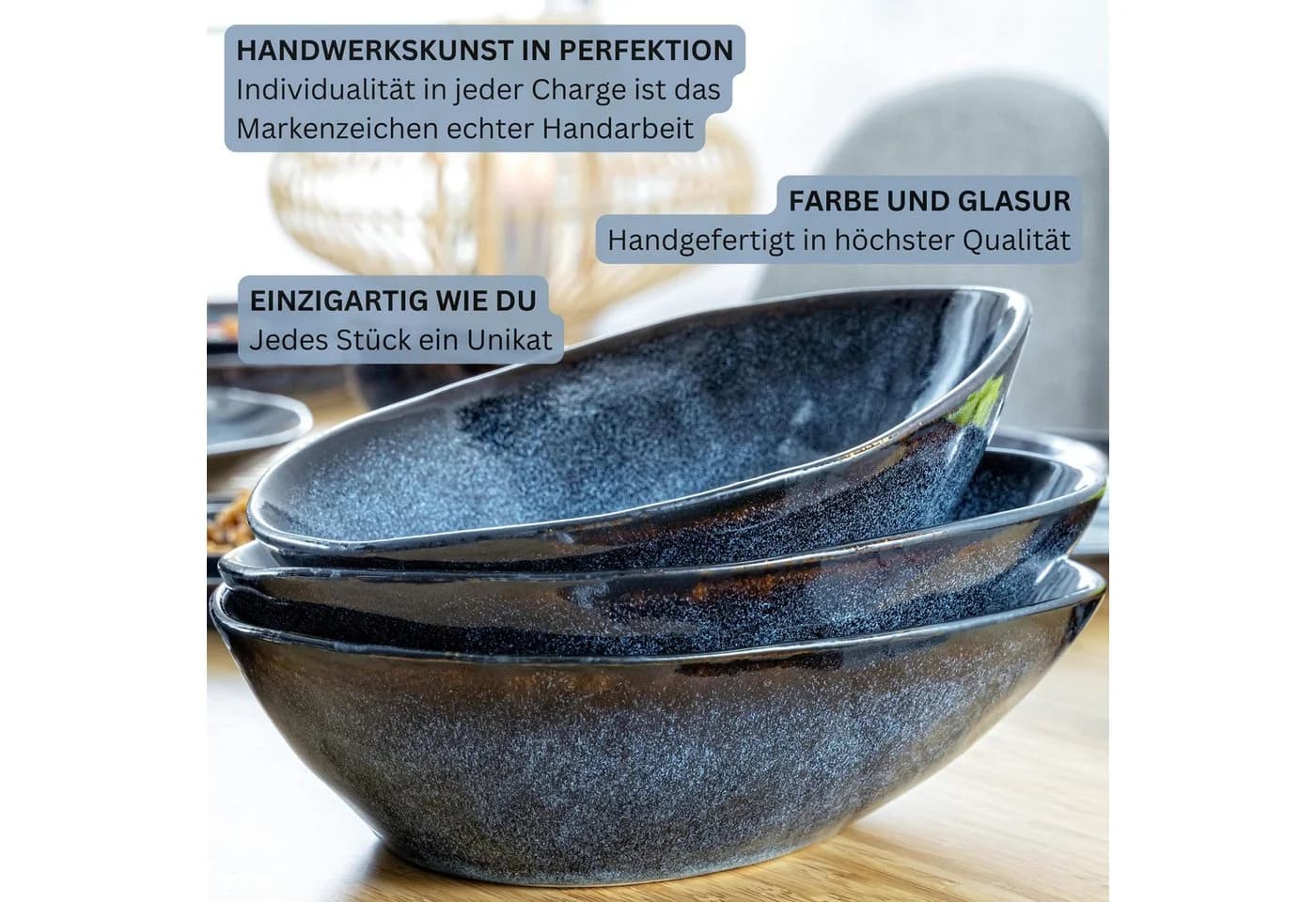 SÄNGER Tafelservice Tokio 16-tlg. Geschirrset Blau Schwarz Steingut - Bild 5