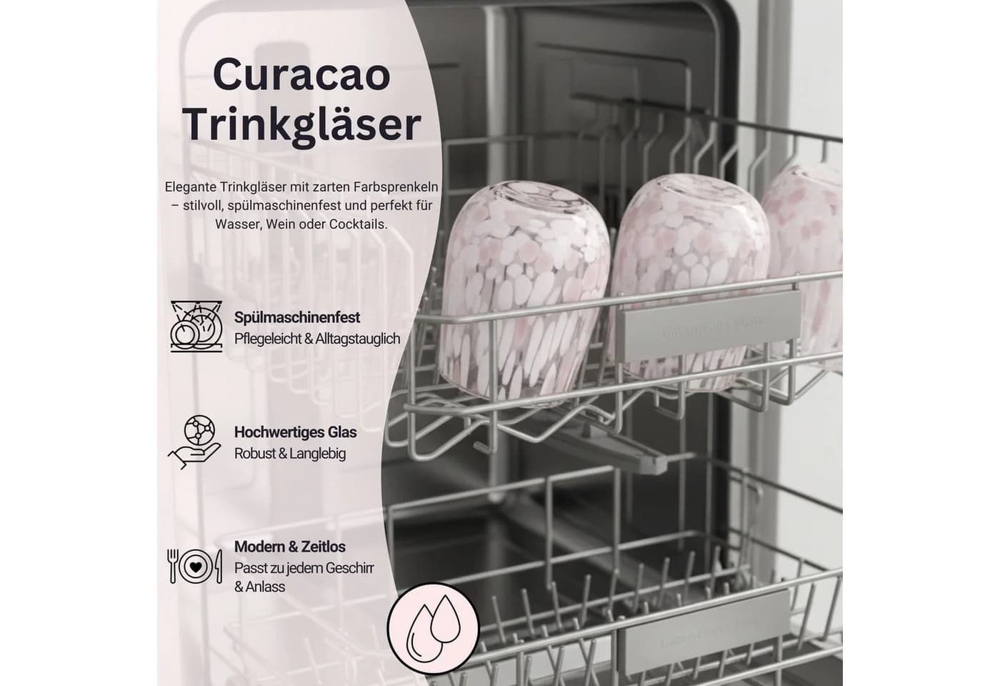SÄNGER Gläser-Set Curacao 4-tlg. Glas mit Punkten Weiß Rosa - Bild 4
