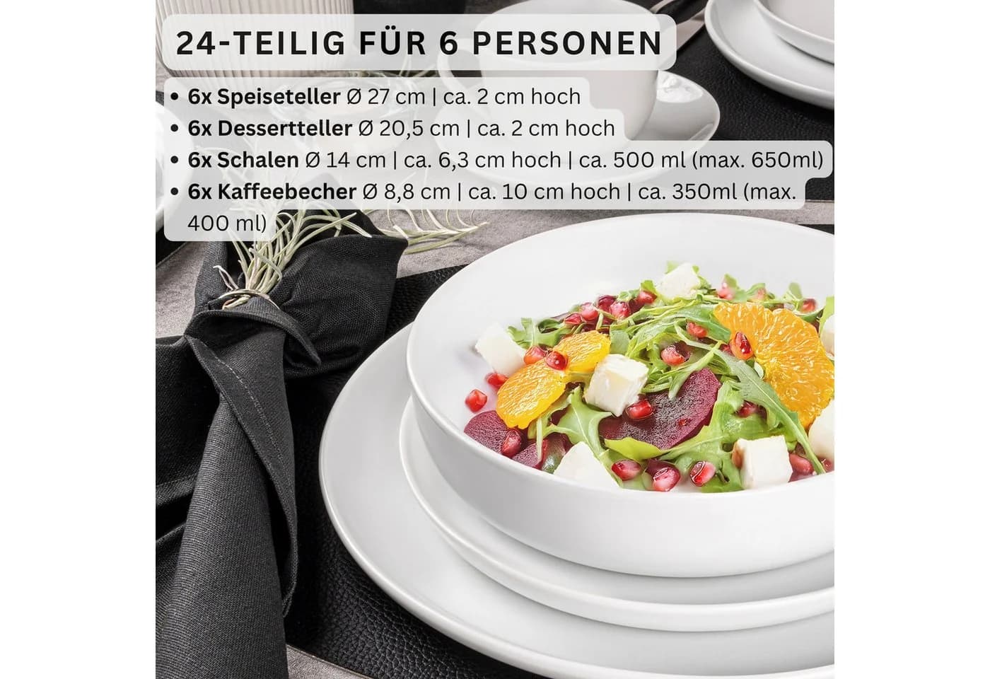 SÄNGER Tafelservice Marlo Geschirrset 24-tlg. Weiß Porzellan