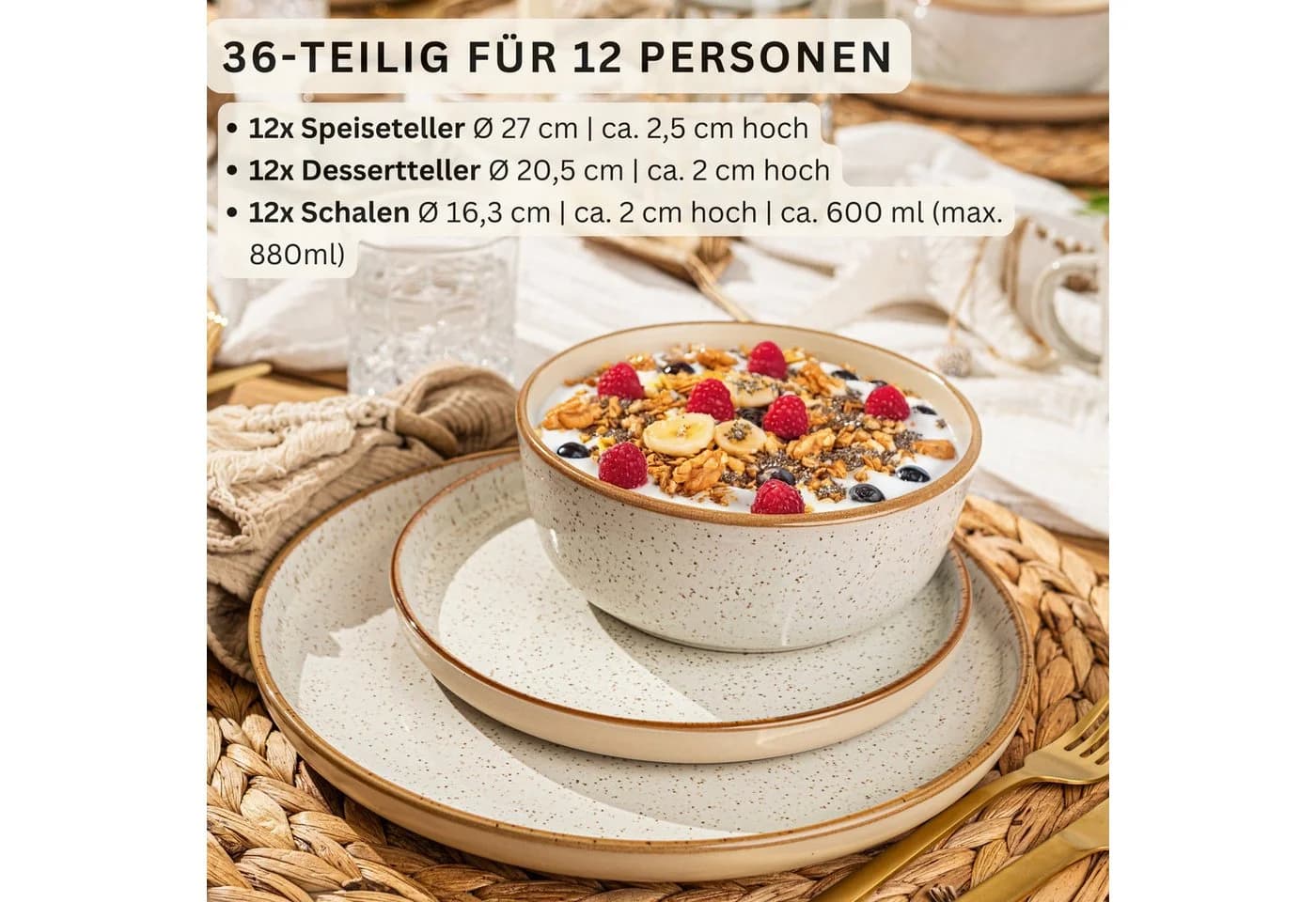 SÄNGER Tafelservice Rio 36-tlg. Steingut Beige