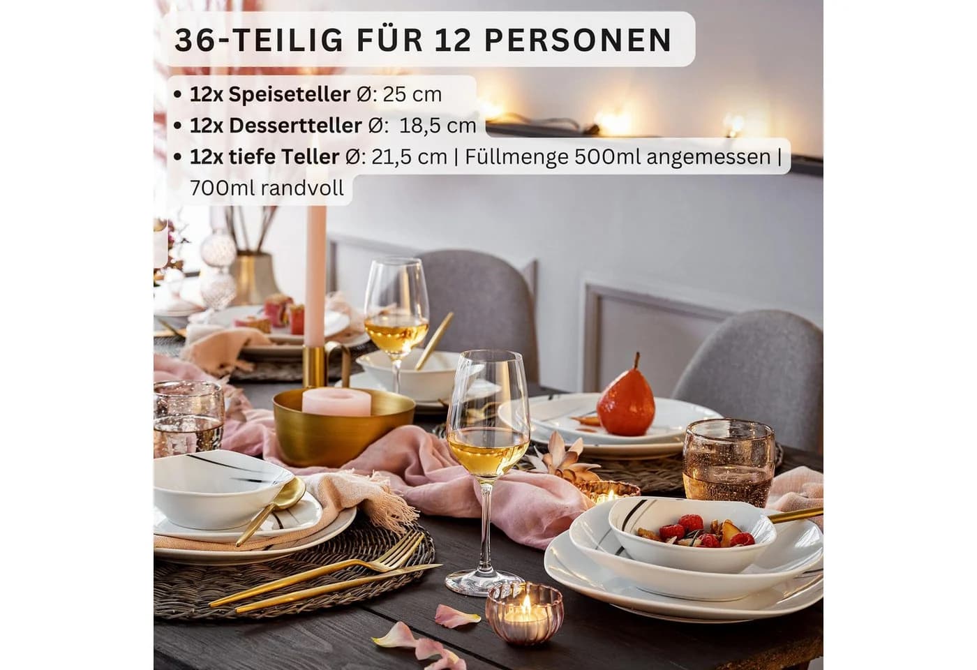 SÄNGER Tafelservice Bilgola Black Lines 36-tlg. Weiß/Schwarz Porzellan