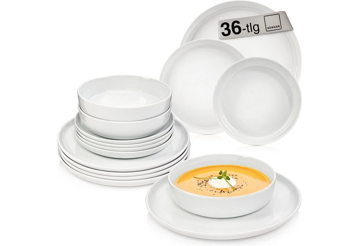 SÄNGER Tafelservice Marlo 36-tlg. Geschirrset Weiß Porzellan - Bild 2