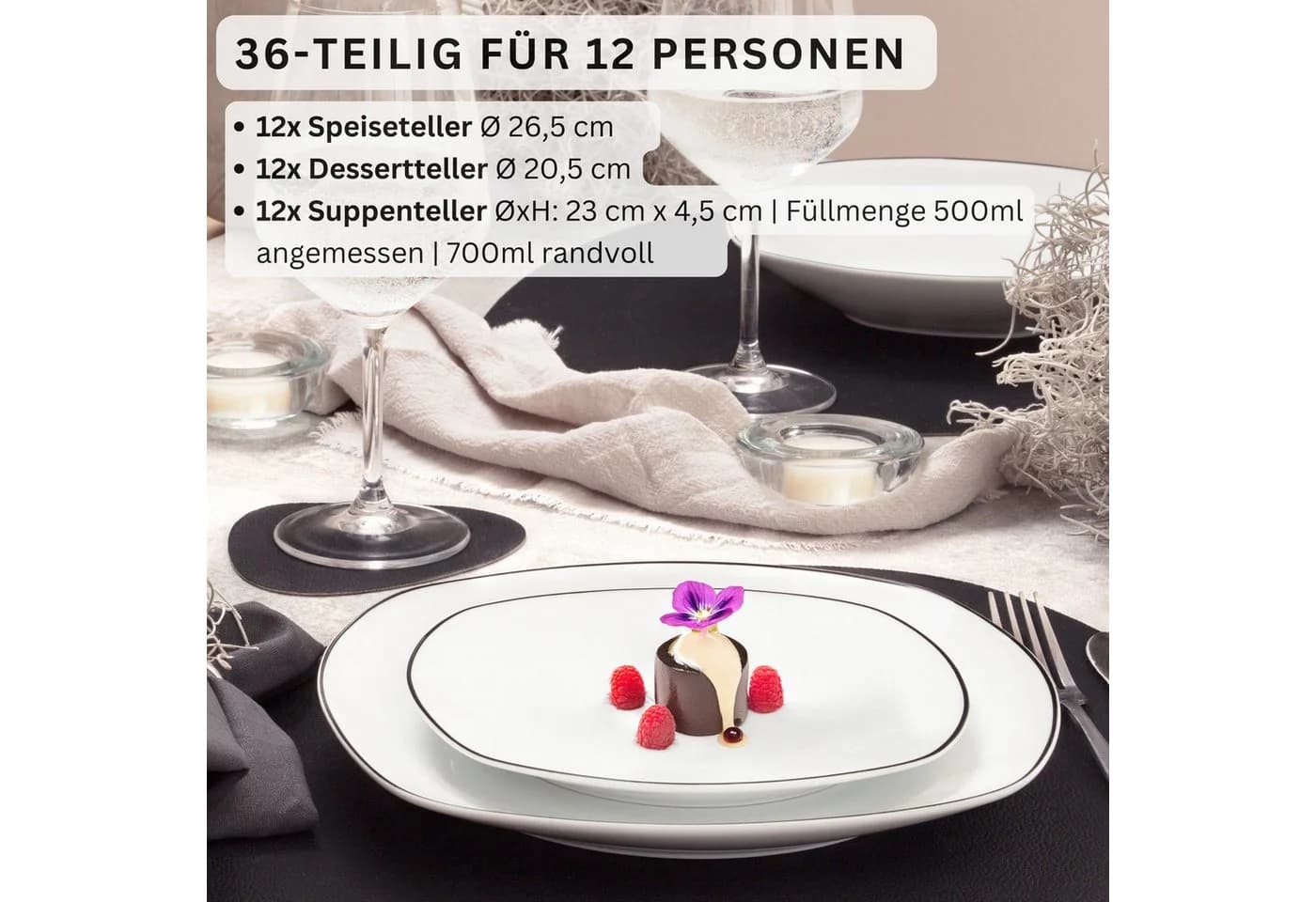 SÄNGER Tafelservice Bilgola Black Rim 36-tlg. Weiß/Schwarz Porzellan