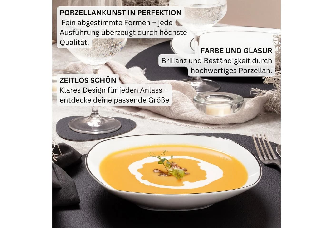 SÄNGER Tafelservice Bilgola Black Rim 36-tlg. Weiß/Schwarz Porzellan - Bild 5