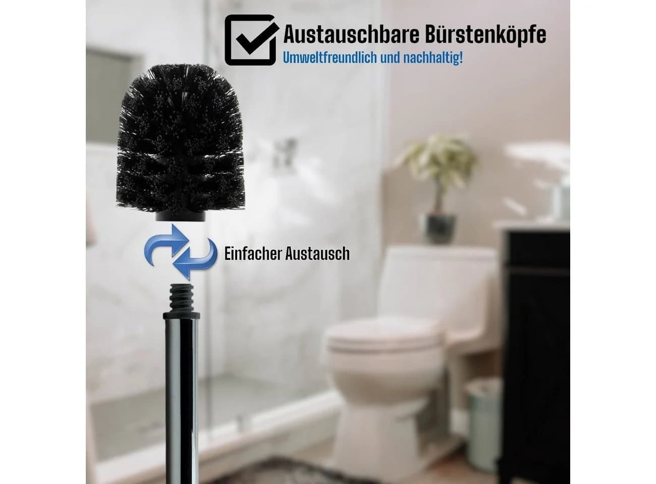 Daloual WC-Reinigungsbürste Edelstahl Schwarz 4-tlg. Ersatzbürstenköpfe - Bild 4