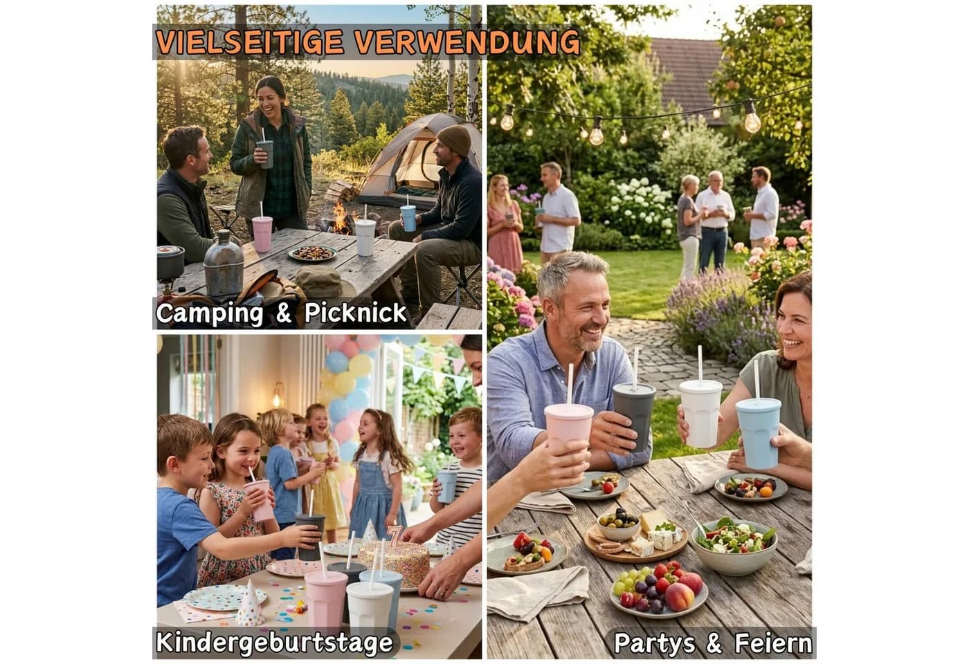 Engelland Becher 5-tlg. Rosa mit Deckel und Strohhalm - Bild 3