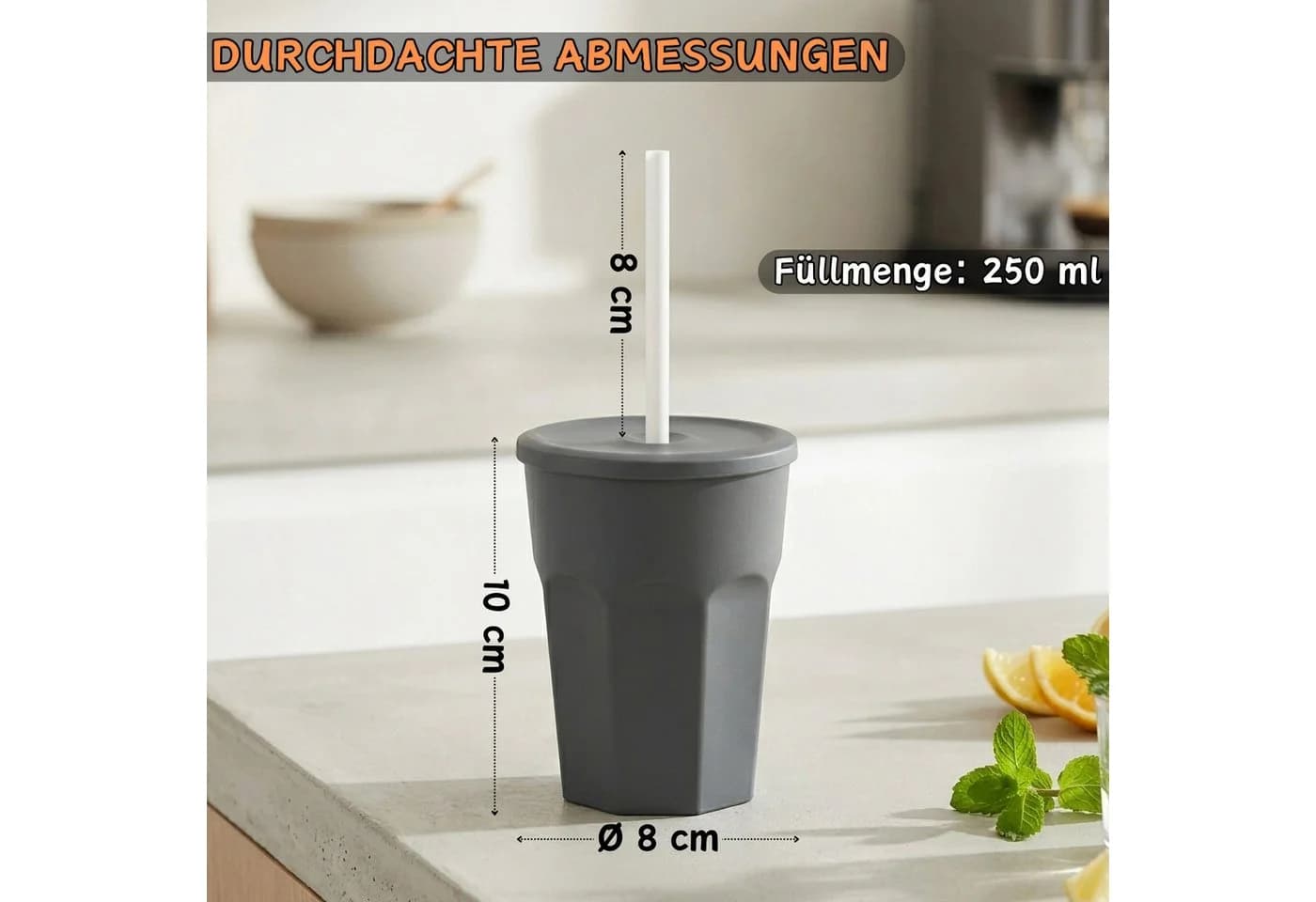 Engelland Becher 5-tlg. Rosa mit Deckel und Strohhalm - Bild 4