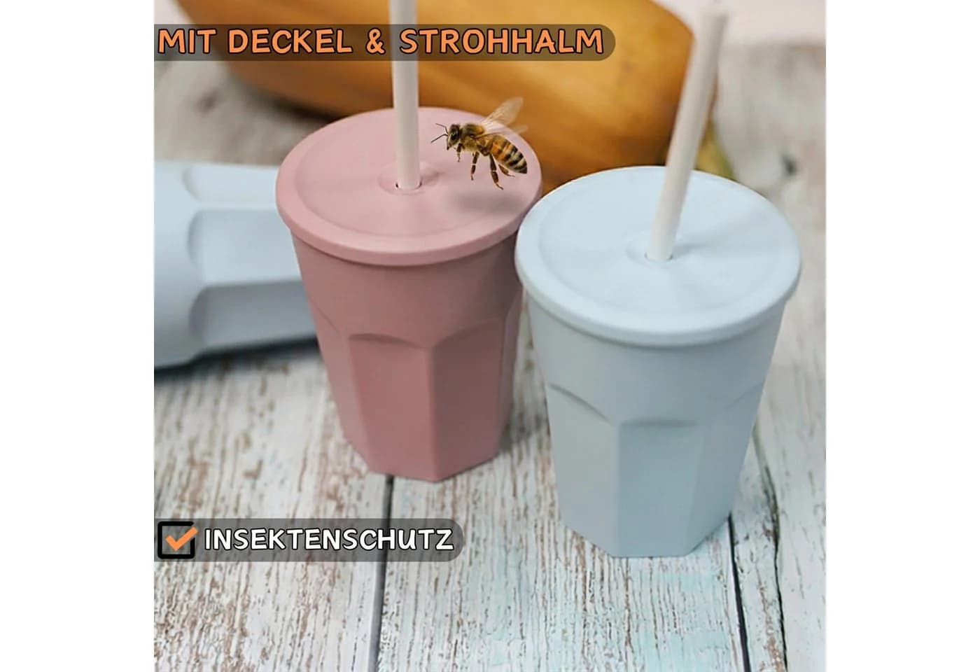 Engelland Becher 5-tlg. Rosa mit Deckel und Strohhalm - Bild 5