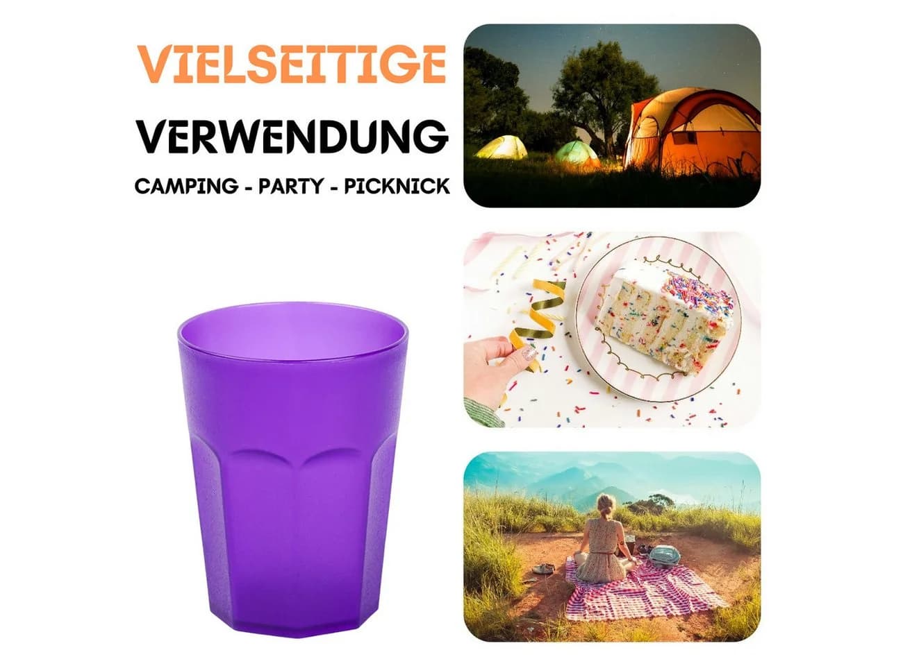 Engelland Mehrwegbecher 10-tlg. Neon Violett Kunststoff BPA-frei - Bild 3