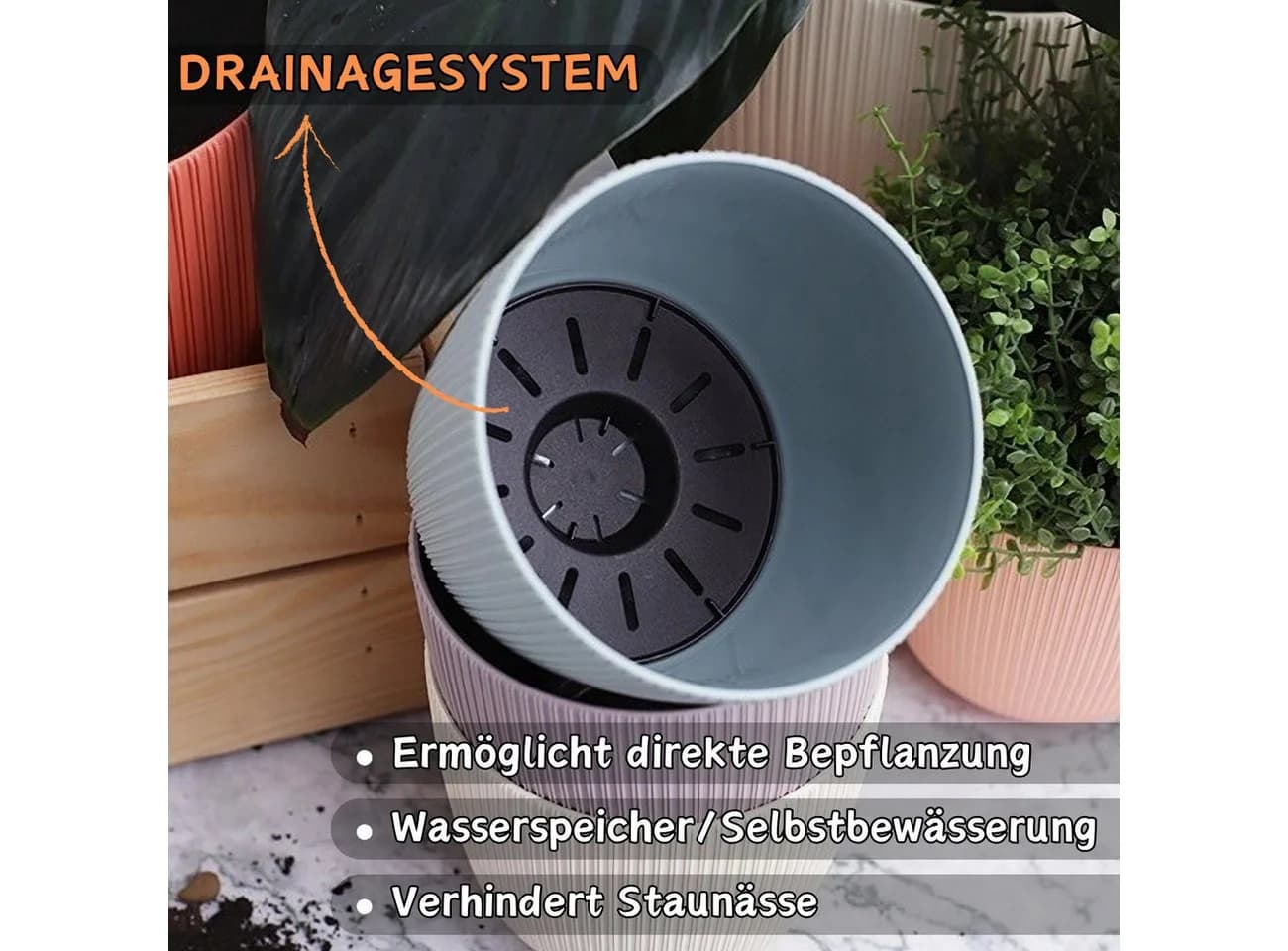 Engelland Blumentopf mit Drainagesystem Grün PP-Kunststoff