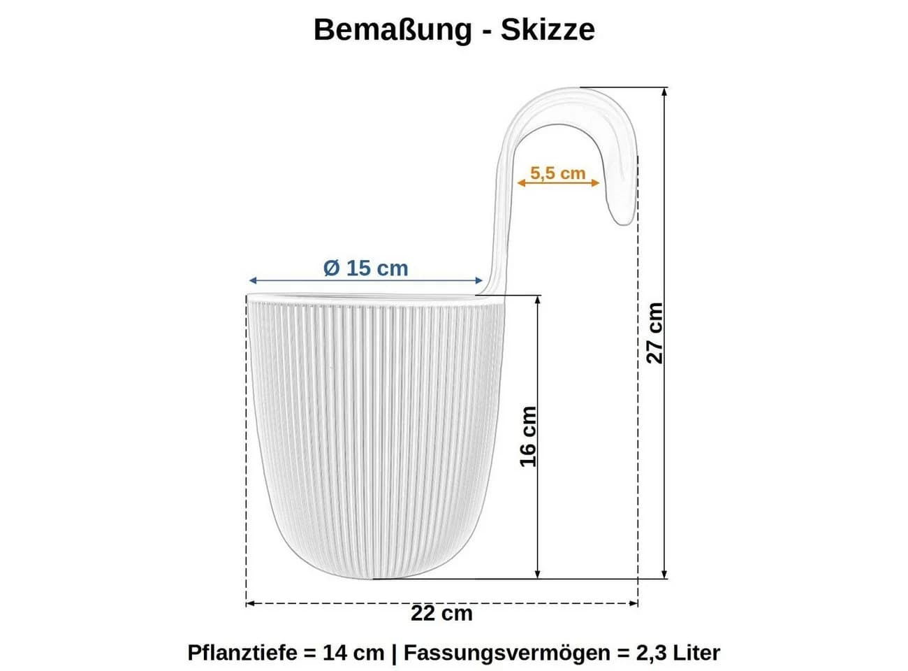 Engelland Hängetopf Anthrazit mit Drainagesystem - Bild 4