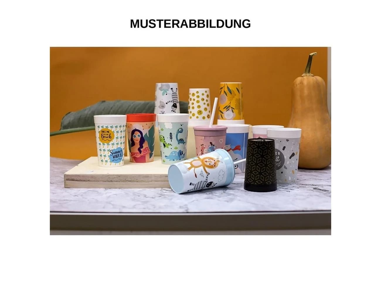 Engelland Kinderbecher 5-tlg. mit Deckel & Strohhalm Bunt Kunststoff BPA-frei - Bild 4