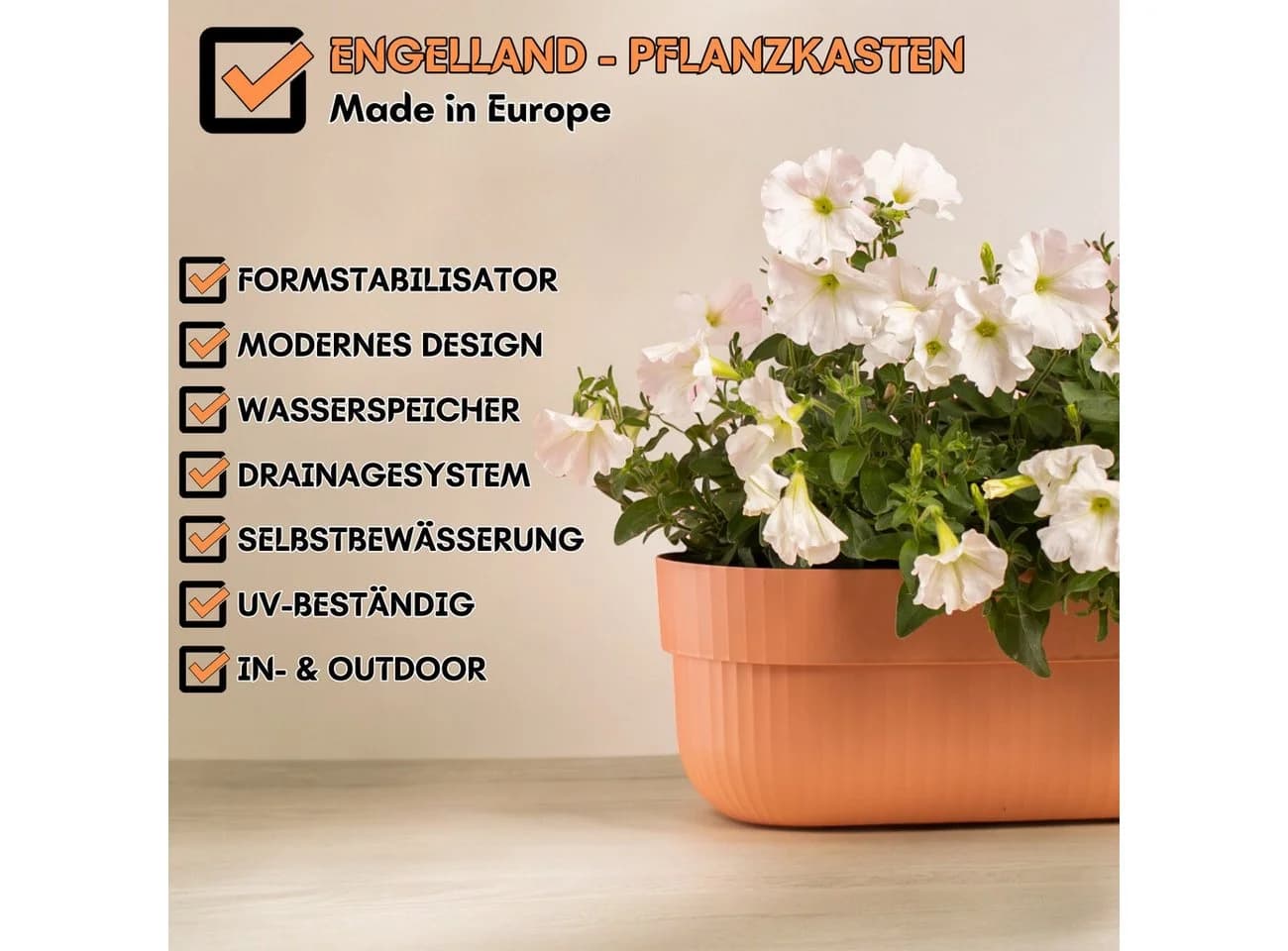 Engelland Blumenkasten Terrakotta mit Wasserspeicher und Drainage