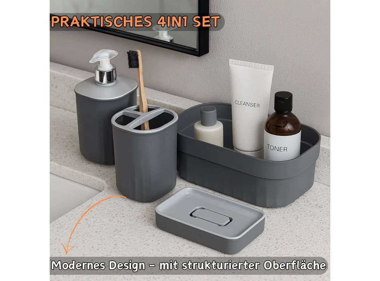 Engelland Badaccessoire-Set 4-teilig Rillenoptik - Bild 3