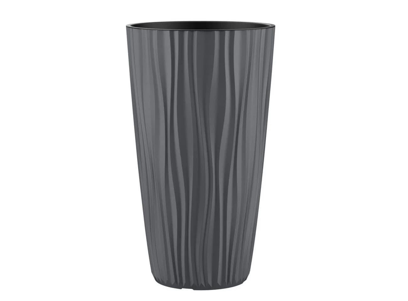 Engelland Blumentopf Pflanztopf mit herausnehmbarem Einsatz & Bewässerungssystem, Wasserspeicher, Rillenoptik, hoch, rund, modern, UV-resistent - Bild 2